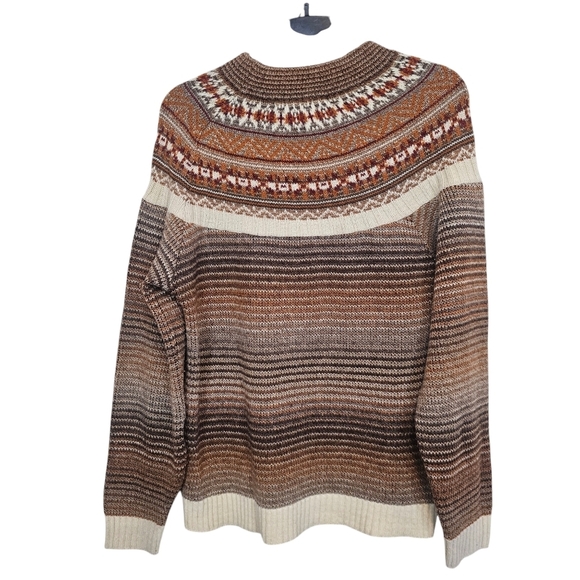 Vintage 60s/70s Fair Isle Mock Neck Turtleneck Striped Sweater Wool Blend - Picture 2 of 8